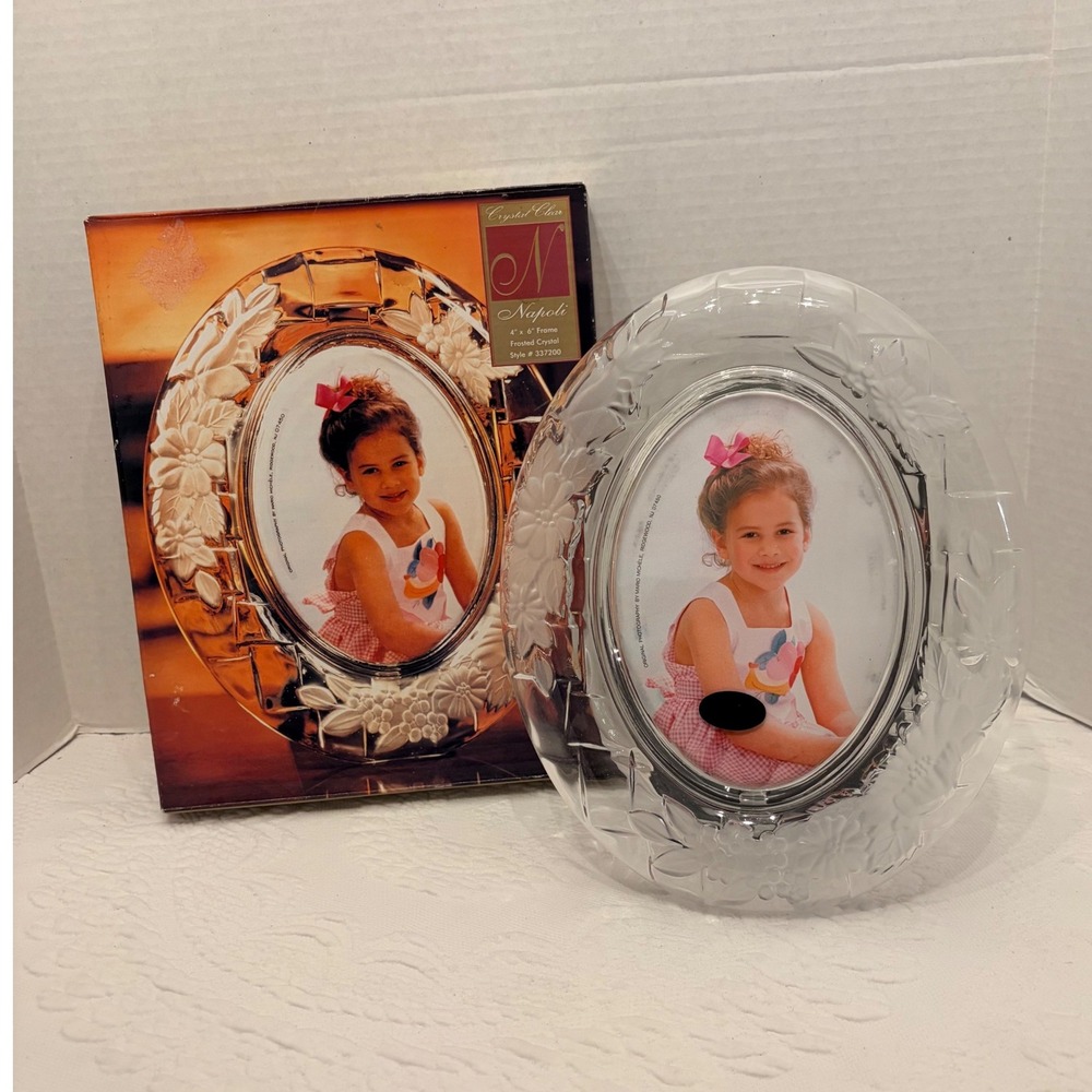 Napoli Crystal Floral Oval Picture Frame 4x6 Frosted Cottagecore Romantic Decor